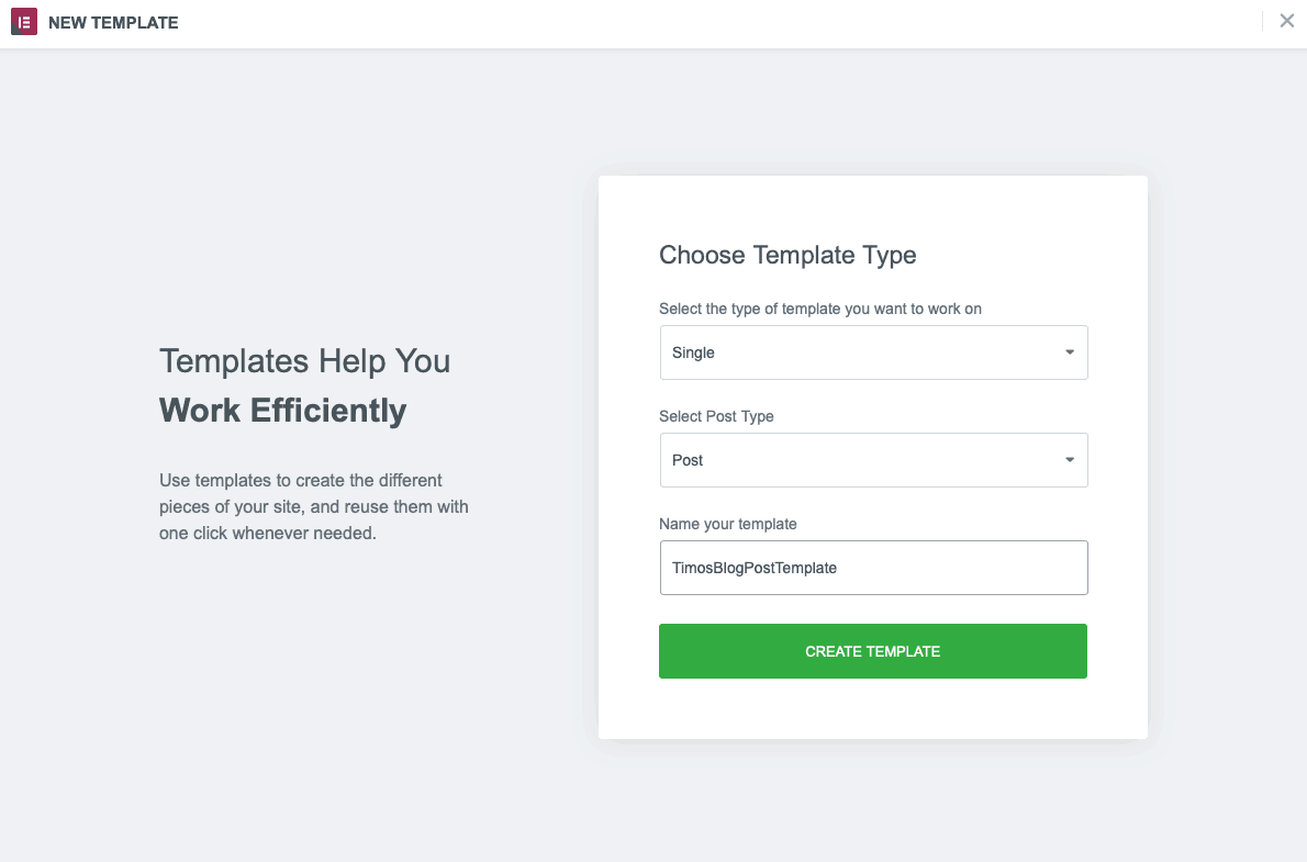 elementor single post template selection