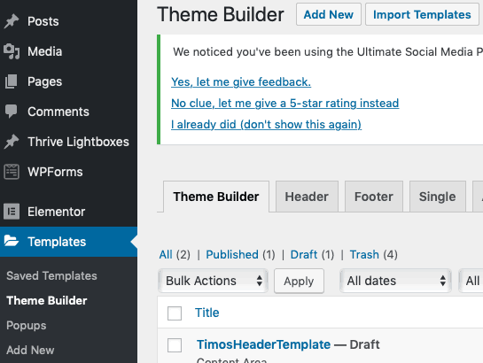 elementor theme builder wordpress menu